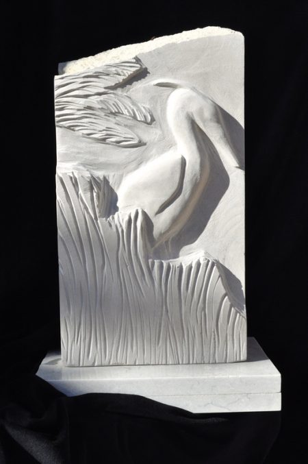 Limestone relief sculpture heron